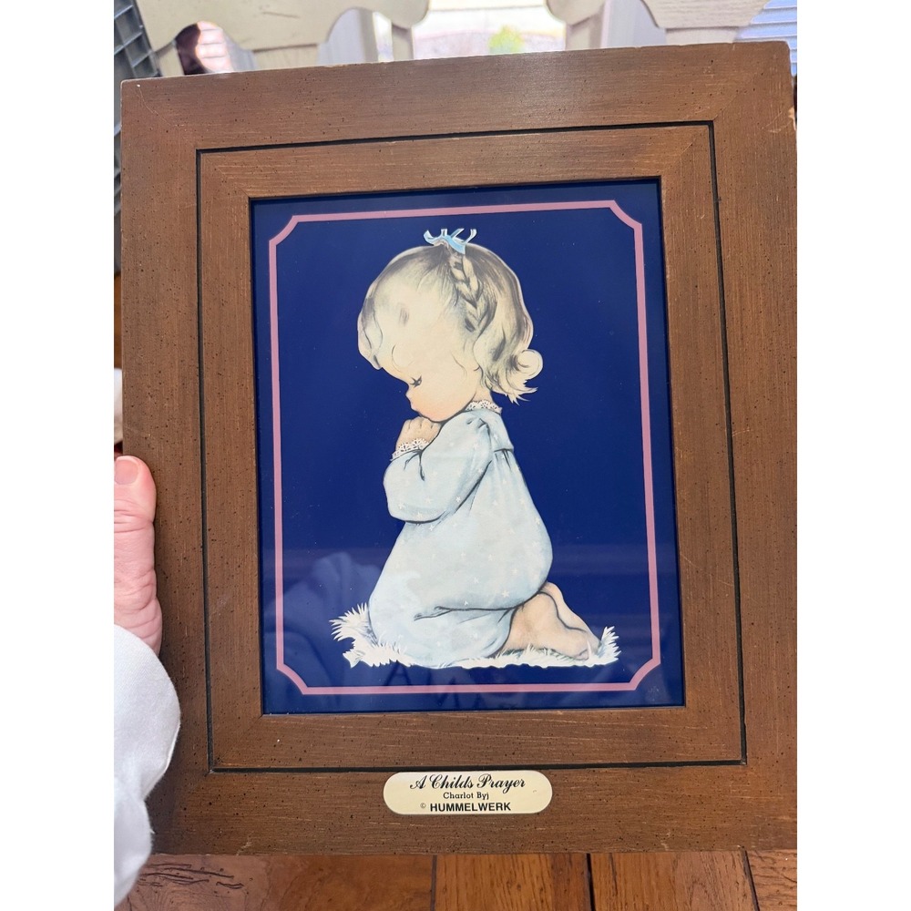 A Child's Prayer By Charlot Byj Hummelwerk‎ Vintage Wood Frame Glass Litho